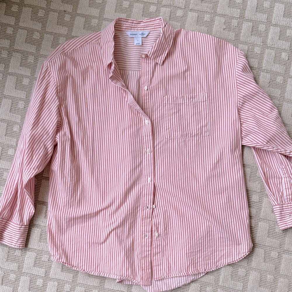 ON the Boyfriend Shirt in Coral Stripe